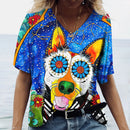 the PAINTED PUPPY - Casual Summer V-Neck Short Sleeve 3D Cute Dog Print Harajuku Versatile T-Shirts for Women