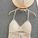the BOHO CAMISOLE - Knitted Tassels Hollow Out Bohemian Style Sleeveless Sexy Corset Crop Tops Beach Tank Top Camisole