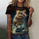 the MOUSEKETEER - Cute Mouse Print Cartoon Funny Short Sleeves Casual Animal Loose Streetwear T-Shirts for Women