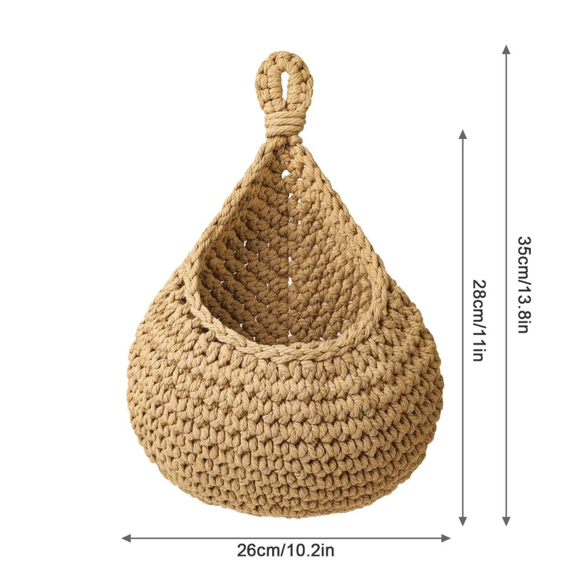 the WOVEN - 1PC Hanging Fruit Basket, Boho Jute Hanging Organizing Baskets, Handwoven Decorative Kitchen Fruit Vegetable Storage Baskets