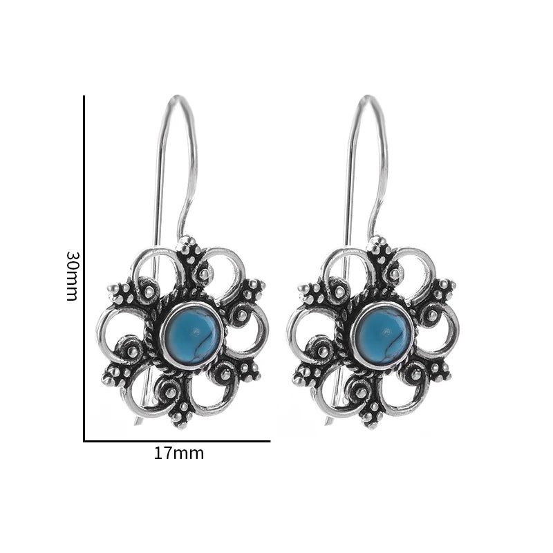 the ANTIQUE FLOWER - Beautifully Inlaid Blue Turquoise Flower Hypoallergenic Earrings for Women, Stylish Elegant Banquet Jewelry