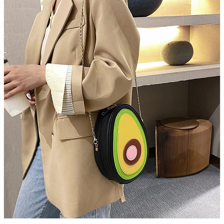 the AVOCADO - Summer Fruit Purses/Handbags for Women, Cute Girls Chain Shoulder Bag Round Leather Small Crossbody Bag Novelty Purse