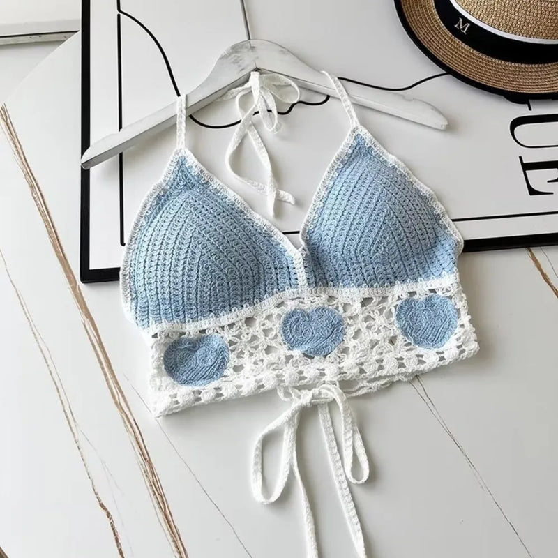 National Style Women Swimwear Top Fashion Bohemian with Chest Pads Summer Sling Sexy Crochet Short Vest Street