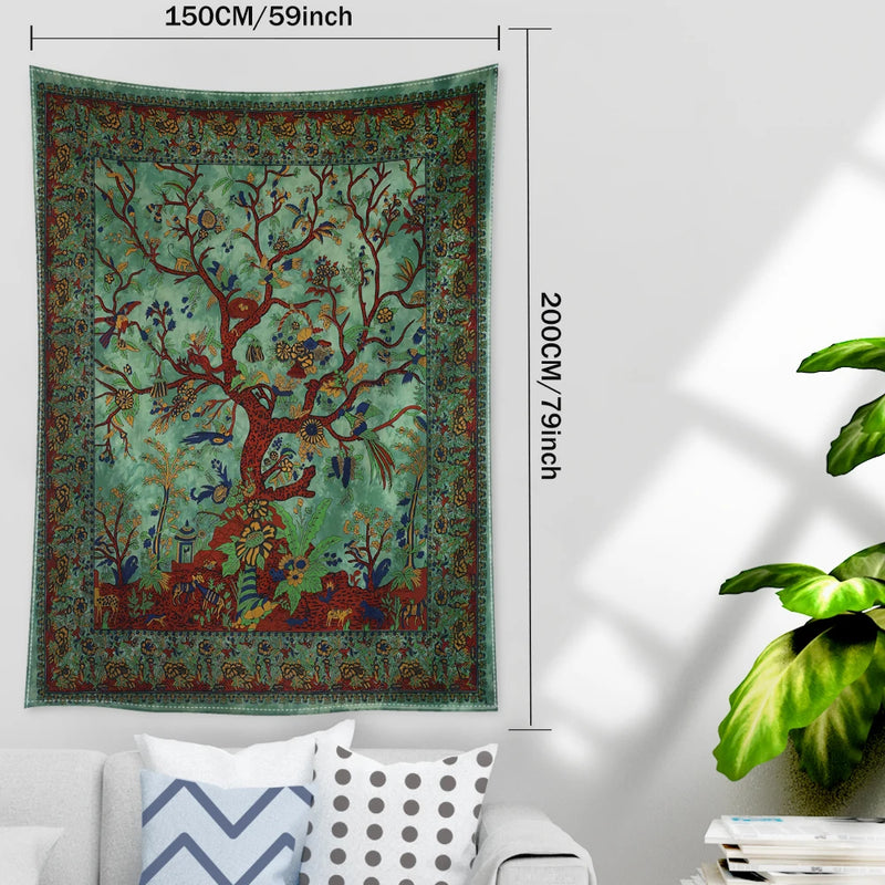 the BIRD TREE - Retro Flower and Bird Tree Tapestry Wall Hanging, Abstract Art Home Decor