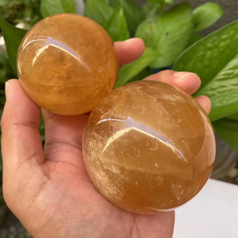 1PC Natural Citrine Calcite Quartz Crystal Sphere Ball Healing Gemston Home Decor+ wood bracket