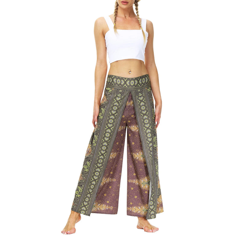 Women's Casual Soft Slit Leg Pants, Harem Dance, Beach Boho Baggy Yoga Pants, Lady Loose Wide Leg Wrap Long Pants, Summer