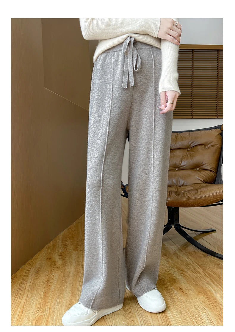 2024 Autumn/Winter New Knitted Women's High Waist Pants,Casual And Loose.  Straight Leg, personalized Floorpants With Elasticity