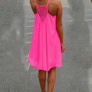 the NEON BOHO - Summer Beach Loose Casual Sleeveless Spaghetti Strap Hollow Out Mini Dress