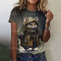 Cute Mouse Print Cartoon Women's T-shirts Funny Short Sleeves Tees Tops Summer Casual Animal Female Clothing Loose Streetwear