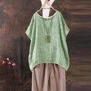 the BOHO BLOUSE - Summer Casual Solid Loose Plain O-Neck Asymmetrical Short Batwing Sleeve Blouse for Women