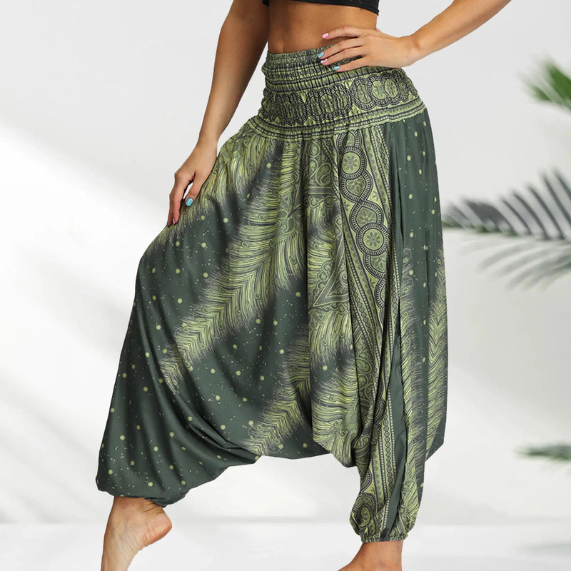 2024 Summer New Women'S Bohemian Yoga Pants Hippy Harem Smocked Waist Trousers Flowy Loose Beach Pants Women Rayon Pantalones