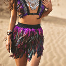 the PEACOCK BOHO - Fluffy Feather Burning Festival Elastic Waist Carnival Rave Mini Skirts