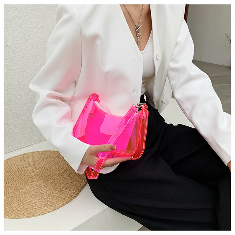 the NEON BAG - Clear Jelly Shoulder Bag for Women, Small Zipper Underarm Purses & Fashion Handbag