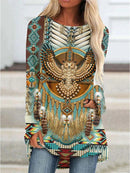 the MEXICA - Women's Vintage Native Fashion 3D Print Fashion Long Sleeve Long Tops