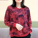 the LETTERMAN - Printing Letter Tie-Dye Spring/Autumn Lantern Long Sleeve Round Neck Pullovers/Sweatshirts