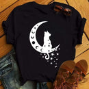 the MOON CHILD - Golden Sun Moon Stars Print Short Sleeve O-Neck Loose T-Shirts for Women