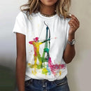 the PARISIAN - Summer Paris Eiffel Tower 3D Print Casual Fashion Short Sleeve O-Neck T-Shirts for Women