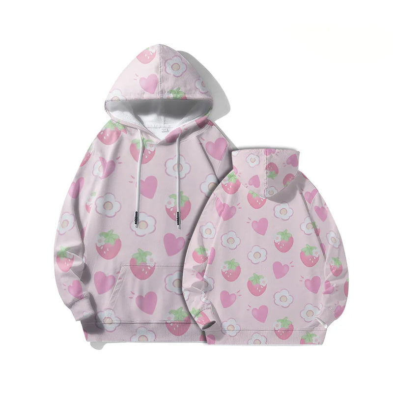 Cute Strawberry Pattern 3D Print Hoodies Women Men Fashion Long Sleeve Hooded Sweatshirts Streetwear Pullovers Female Clothing