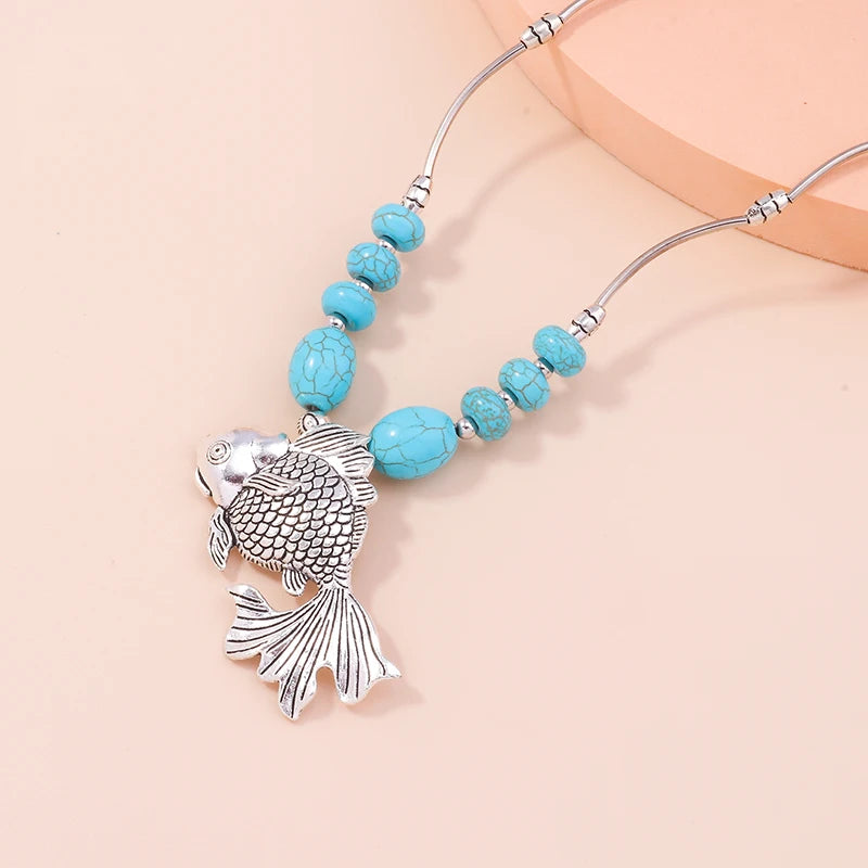 the AQUA MARINE - Bohemian Turquoise Natural Stone Pendants Necklace for Women