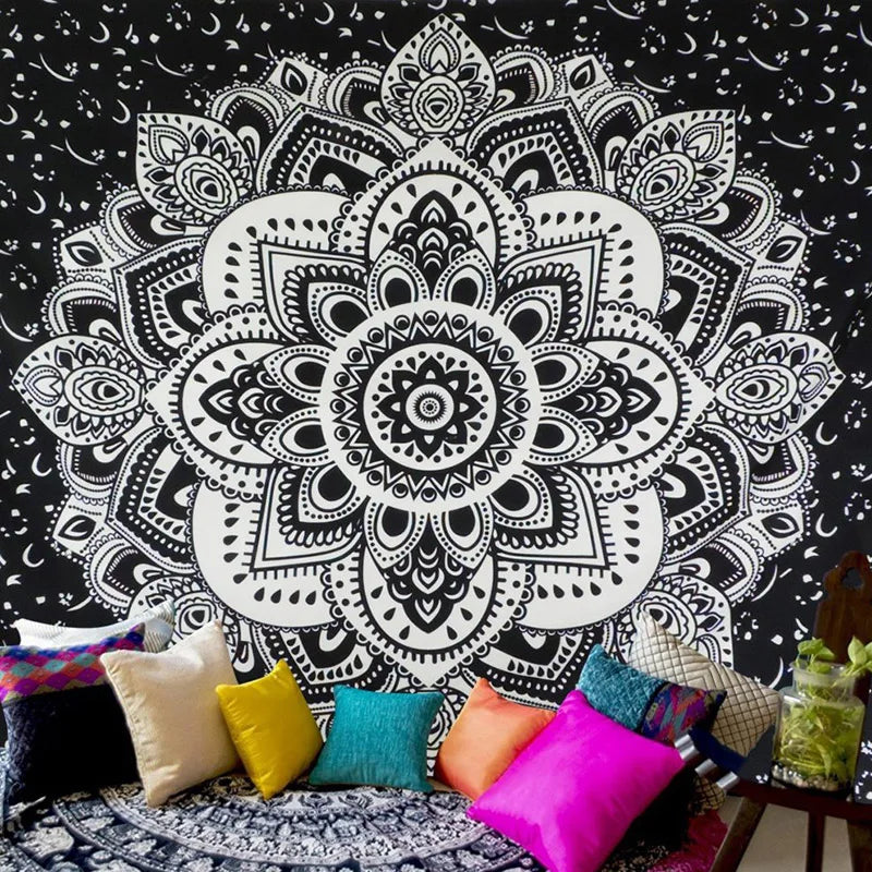 the MANDALA - Print Tapestry Wall Hanging Carpet Throw Yoga Beach Mat Wall Art Tapestry Decorations