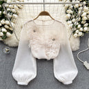 the SHEER BOHO - Women's Loose O-Neck Long Sleeves Sheer Bohemian Transparent 3D Floral Blouse