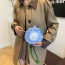 the KNITTED FLOWER - New Fashion Sunflower Pattern Women's Mini Knitted Handbag, Female Woven Shopper Purse, Lovely Design Chain Shoulder Crossbody Bag