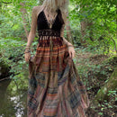 the GRUNGE BOHO - Women's Summer Elastic Waist Boho A-Line Flowy Long Maxi Skirt with Pockets