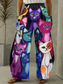 the CAT BOHOS - Urban Street Fashion Casual Loose Long Style Cartoon Cat Color 3D Printed Double Side Pocket Pants