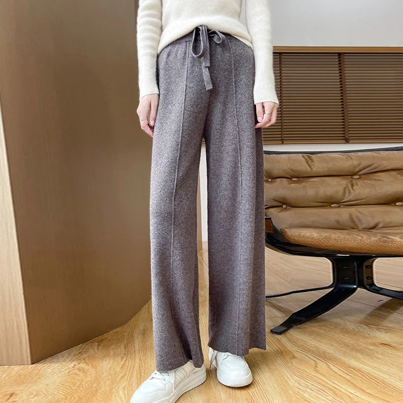 2024 Autumn/Winter New Knitted Women's High Waist Pants,Casual And Loose.  Straight Leg, personalized Floorpants With Elasticity