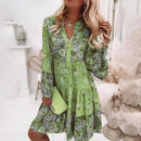 the PRETTY PAISLEY - Casual Floral Print Boho V-Neck Loose A-Line Elegant Beach Dress for Women