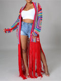 Women's Cardigan Handmade Crochet Beach Cover Up Coat Loose and Irregular Tassel Shirt Tie Up Mixed Color Pure Hand Hook Jackets