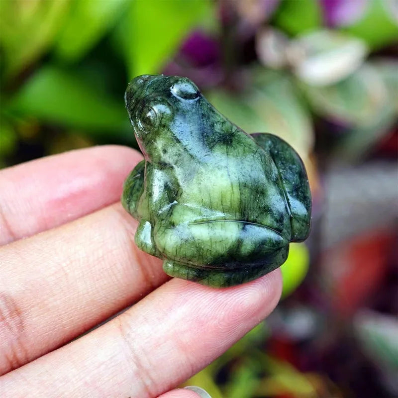 the LEAP FROG - Natural Mix Green Jade Frog, Quartz Animal, Crystal Frog, Home Decoration, Mineral Specimen, Crystal Gift, Reiki Healing 1PC