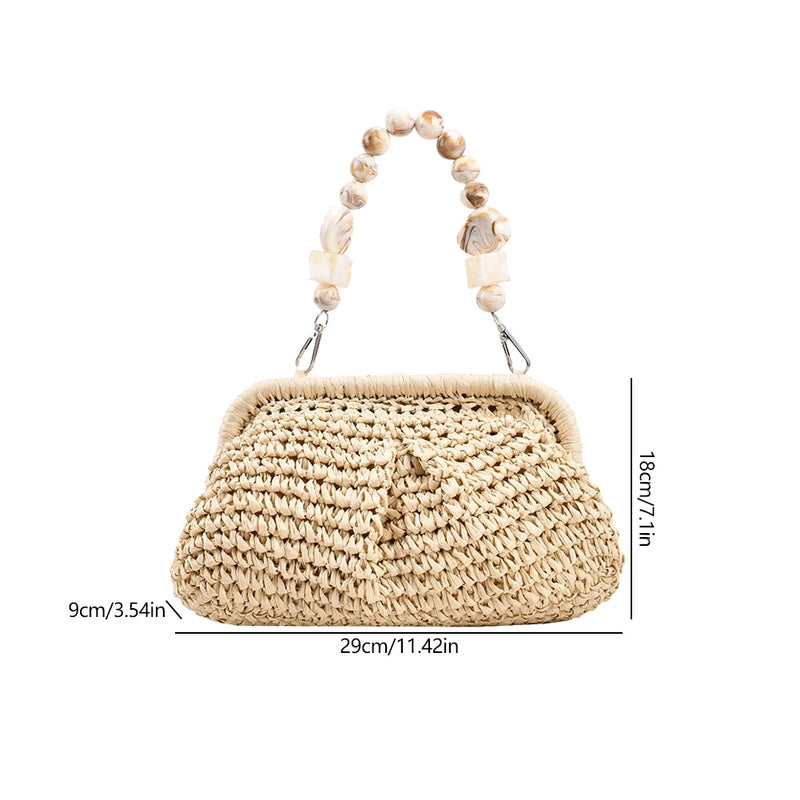 the BEAN BAG BOHO - Women Straw Crossbody Bag Clutch Purse, Weaving Shoulder Bag, Versatile Small Beading Handbag, Rattan Boho Summer Beach Woven Bag