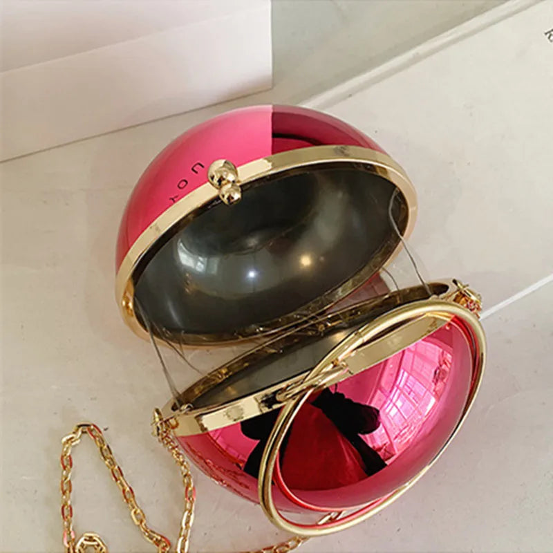 the BALL BAG - Luxury Women Round Ball Evening Bag, Fashion Smooth Bright Surface Clutch Bag, Ladies Crossbody Bag, Party Chain Handbag Purse