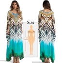 the BOHO KAFTAN - Bohemian Printed V-Neck Batwing Sleeve Long Loose Summer Moroccan Kaftan Dress for Women