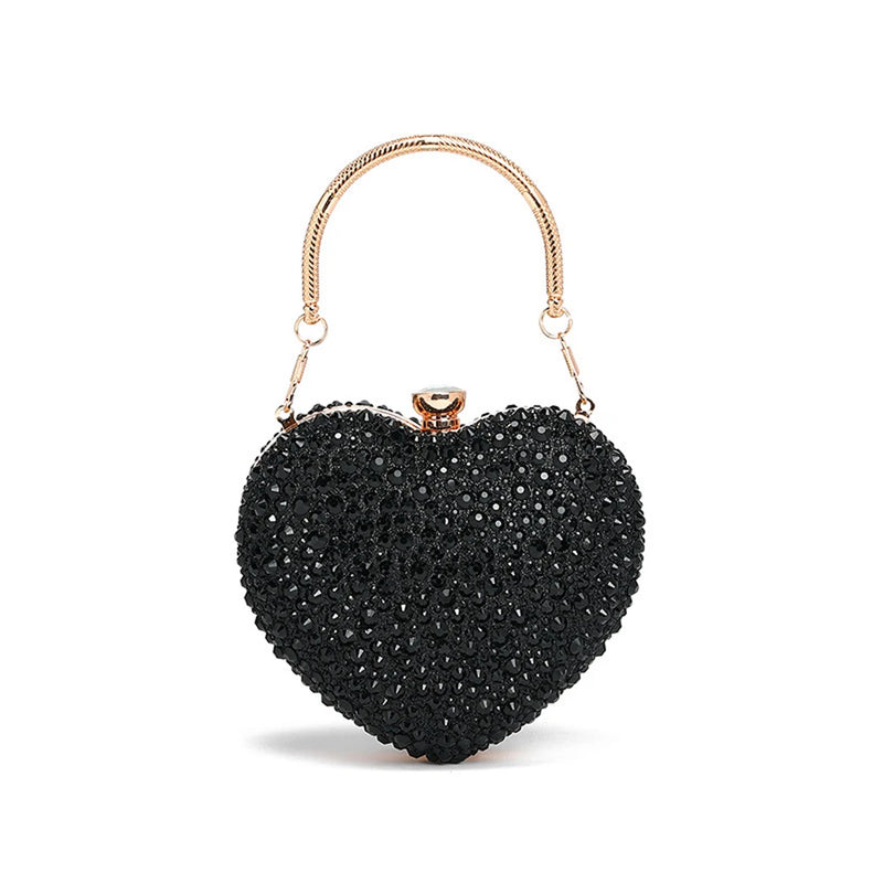 the CRYSTAL HEART - Luxury Diamond Inlay Heart Shape Crystal Clutch Purse, Stones Evening Wedding Party Shoulder Bag, Handle Rhinestone Mini Handbags