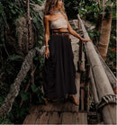 the CASTAWAY - Casual Bohemian Loose Cotton Skirt with Drawstring and Big Pockets