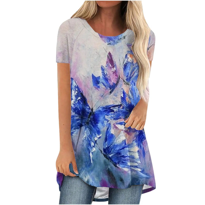 New Colourful Floral 3D Print T-Shirts Streetwear Women Casual Short Sleeve T Shirt Oversized Tunic Y2K Tops Tees Woman Clothing