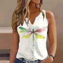 the DRAGONFLY WATERCOLOR - Summer Lightweight and Simple Dragonfly Print Casual Large V-Neck Tank Top Fashionable And Comfortable Women's Top