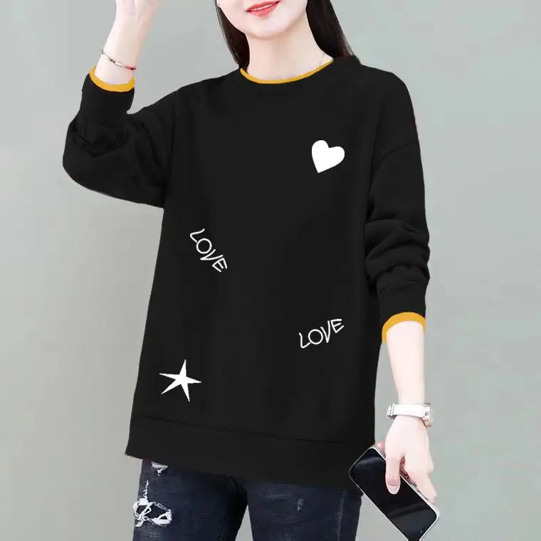 Commuter Women's Clothing Pullover Letter Printing Lantern Long Sleeve Hoodies Casual Loose Spring Autumn Round Neck Tops