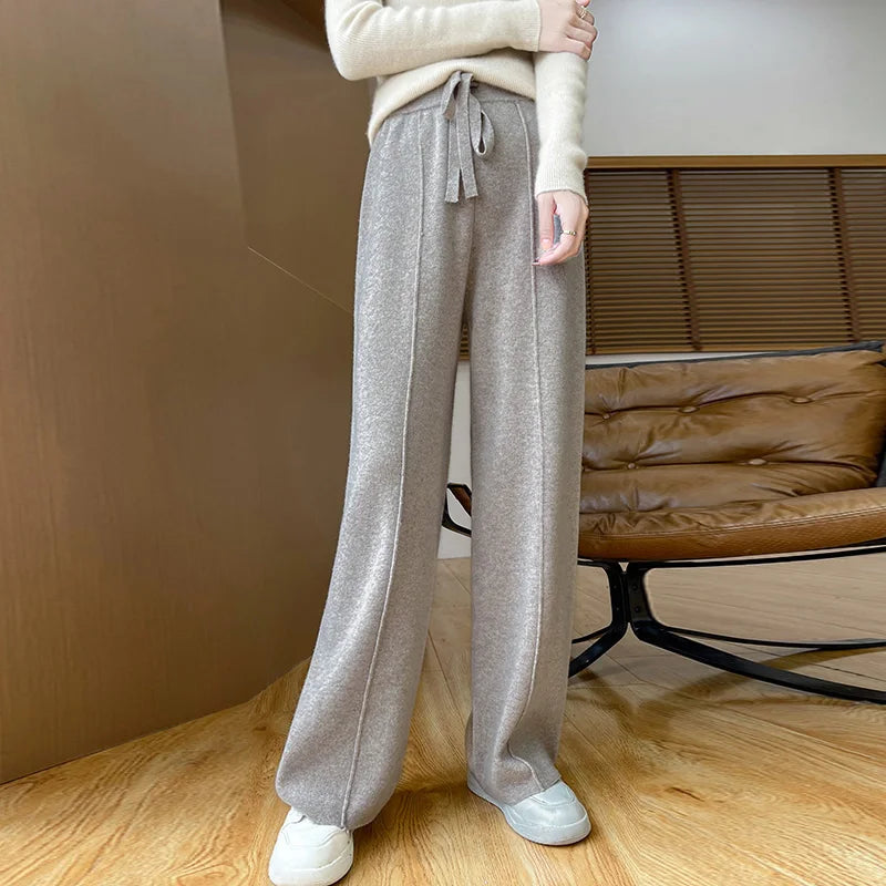 2024 Autumn/Winter New Knitted Women's High Waist Pants,Casual And Loose.  Straight Leg, personalized Floorpants With Elasticity