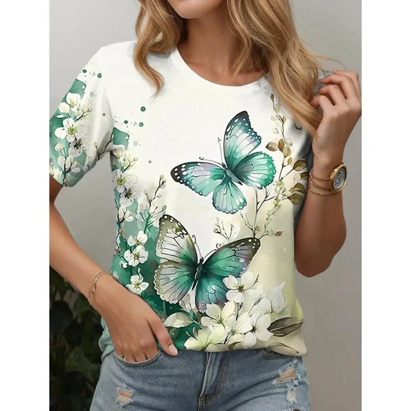 Women's T-shirt Summer New Butterfly Patterns Short Sleeve Fashion Sexy Girls Clothes Y2k Print Tees Casual Wowen's Clothing