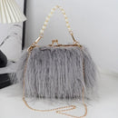 the FURBIE - Designer Women's Handbag with Tassel, Luxury Plush Evening Bags with Pearl Chain, Ladies Purse Tote Bag, Fashion Crossbody Bag
