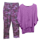 the CAMO SET - Tops/Pants Set Comfy Cotton Blend Quarters-Sleeve Breathable Elastic Waist Outfit Suit Shirt/Pants Set