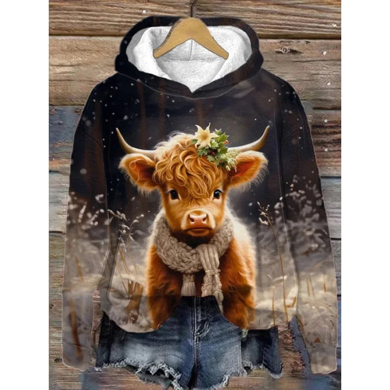 Cute Highland Cow 3D Print Hoodies Women Men Animal Hooded Sweatshirts Streetwear Pullovers Tracksuits Female Unisex Clothing