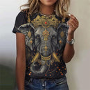 the SAGE - Women's Fashion Vintage Elephant Pattern 3D Printed Short Sleeves Round Neck Tops T-Shirts
