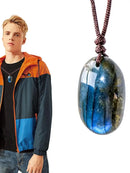 the HEALER - Natural Labradorite Pendant Necklaces, Energy Necklaces, Healing Crystal Necklace, Stones Ornament, Home Decor