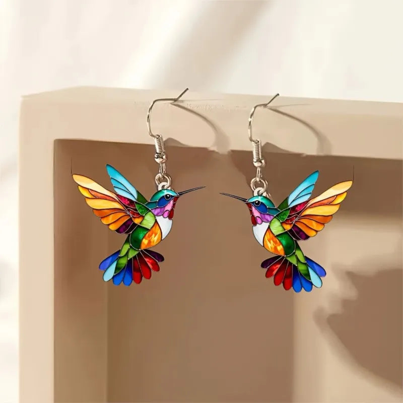 the COLORFUL HUMMINGBIRD - Colorful Hummingbird Stud Earrings for Women, Fashion Animal Dangle Earring Statement Jewelry Gifts