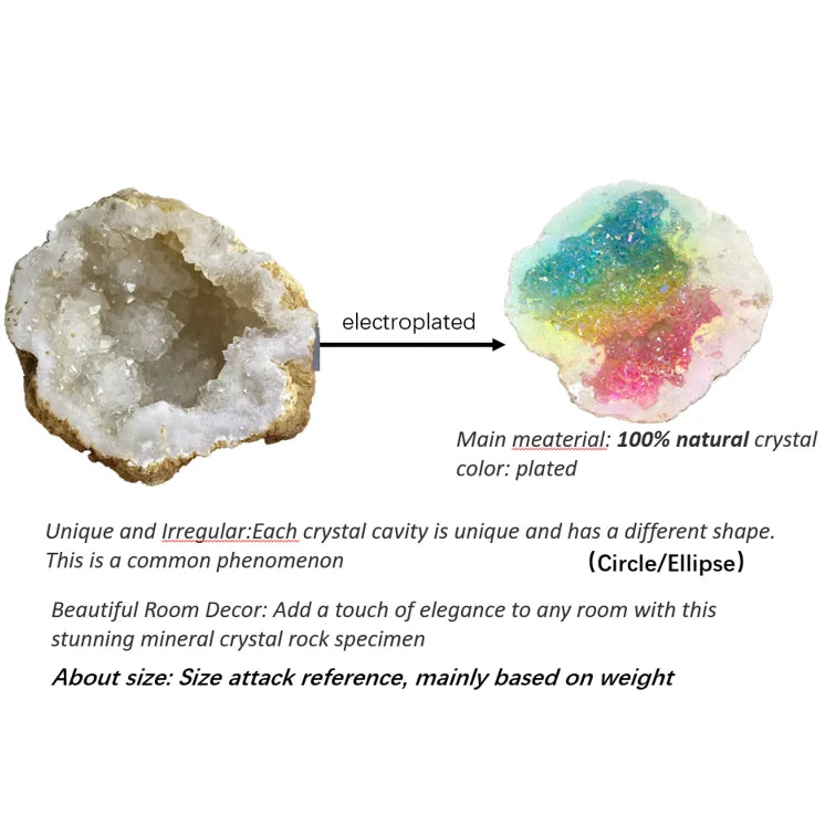 the RAINBOW STONE - 1PC Natural Red/Yellow/Blue Plating Crystal Geode, Home Decoration, Desktop Ornament, Fragrant Stone, Fish Tank Landscaping