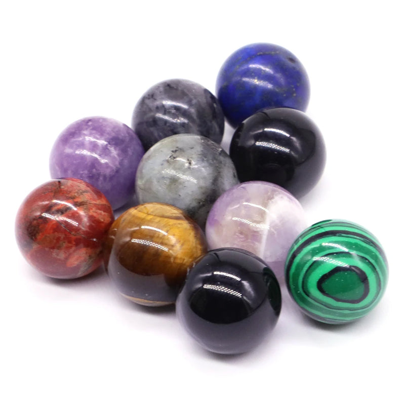 5PCS / Set Mini 16mm Natural Stones Crystals Round Ball Healing Reiki Amethyst Rose Quartz Energy Chakra Globe Beads Specimen